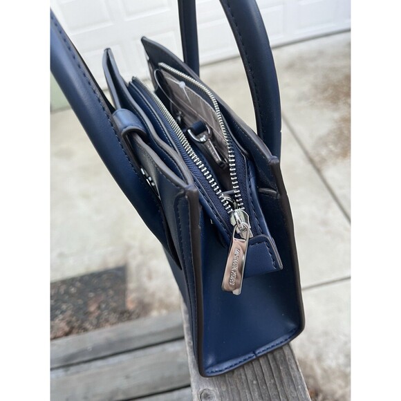 NWT Michael Kors Gabby Small Navy Faux Leather Top Zip Satchel Crossbody Purse - Picture 7 of 9